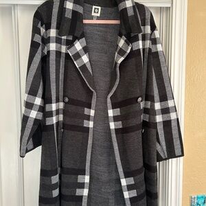 Anne Klein Black and Gray Plaid Cardigan